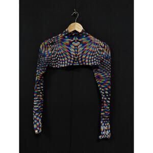 BADINKA Multicolor Long Sleeve Crop Top Graphic Print Women Size L